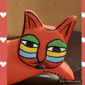 Modern mid century wooden handmade cat decor